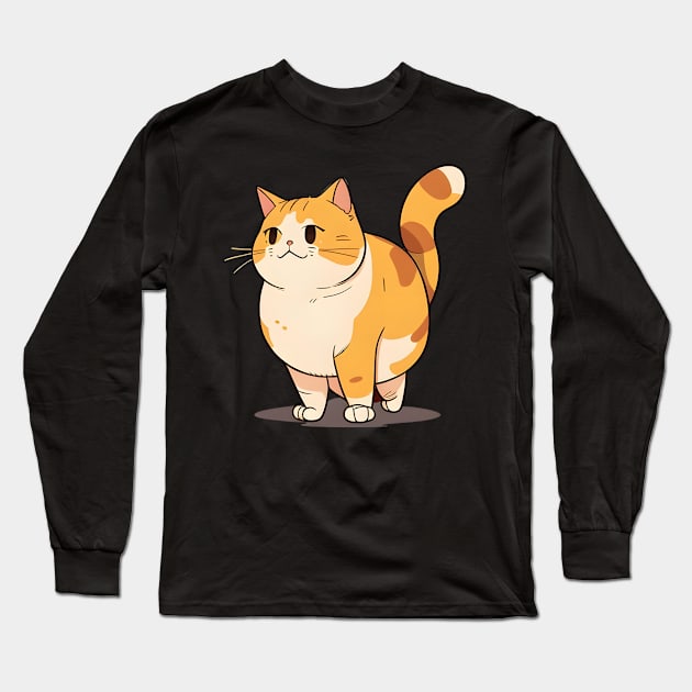 Fat Cat Cute - Happy Funny Cats Long Sleeve T-Shirt by Rochelle Lee Elliott